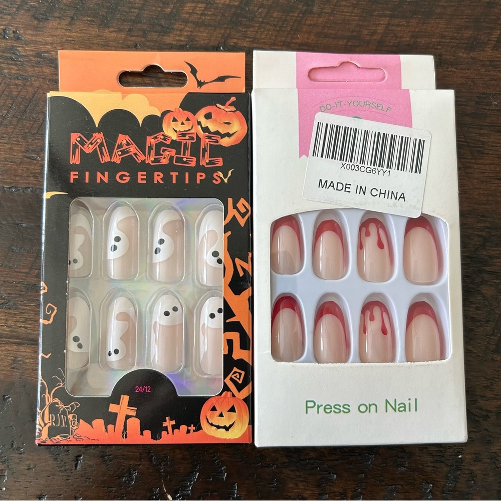2-PACK DEAL! Halloween ghost and blood press-on nails